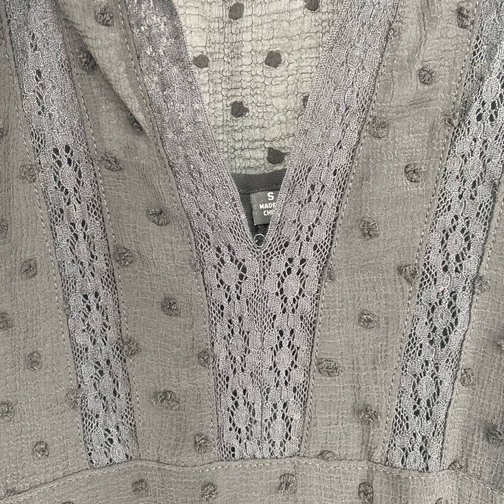 Aqua NWT Ruffle Clip Dot Mini Dress Pussy Bow Bishop Sleeves V Neck Black New - Picture 7 of 13